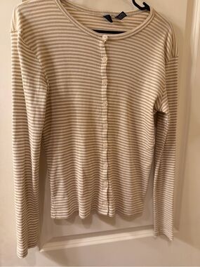 Gap Striped Ribbed Henley Top Long Sleeve Women’s Size L